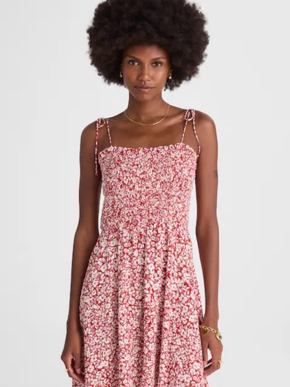 Madewell Red Floral Midi Dress with White Accents
